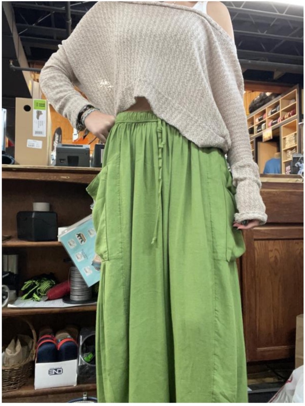 Free People Cream Cropped Quinn Pants Wide-Leg with Pockets - Picture 3 of 4